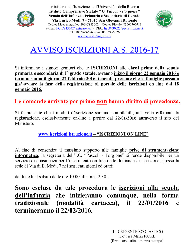 Avviso iscrizioni a.s. 2016.2017